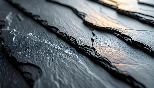 Slate cleavage planes with subtle sheen graphite grey palette central copy space representing stone texture suitable for architecture decor and design photo