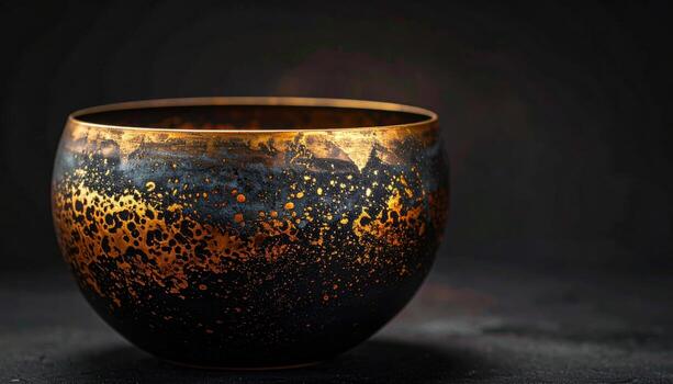 Raku pottery luster transitions with smoky metallic hues right side copy area representing ceramic glaze suitable for decor branding and artisan design photo