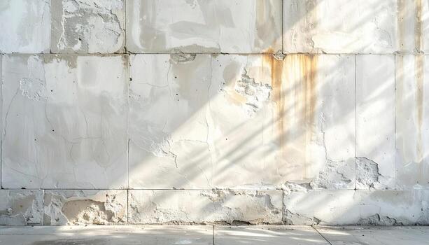 Painted cinder block wall with faint efflorescence soft side light central copy space representing industrial texture and neutral background suitable for product layouts branding templates photo