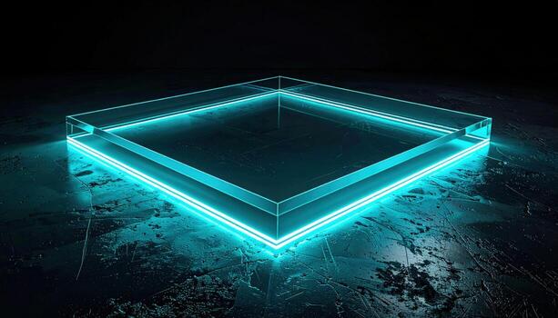 Laser cut acrylic edges glowing cyan on dark field representing contemporary product backdrop and precision fabrication suitable for technology features advertising templates and modern design photo