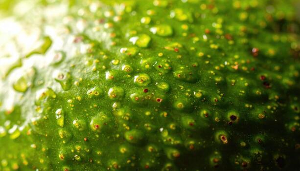 Cinematic studio macro of avocado skin filling the frame, gentle crosslight revealing pebble pattern for clean modern culinary detail. photo