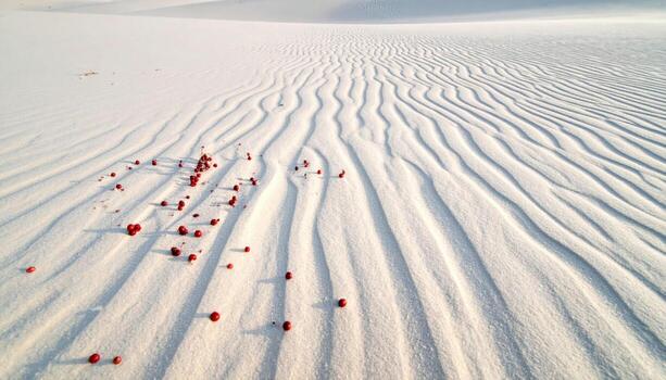 Crowberry lines mapped across fine sand with arctic neutrals and refined minimalism calm editorial nature food background for travel and wellness features photo