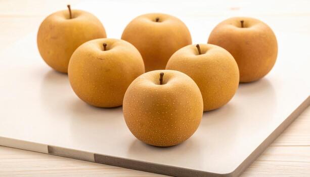 Russet apple skins grouped by texture from smooth to coarse on neutral board refined produce texture reference for editorial packaging and branding photo