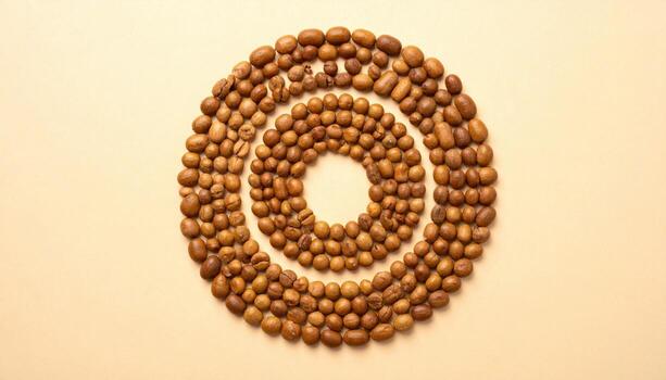 Guava seeds arranged in concentric rings on soft beige with shallow depth calm scientific look for editorial culinary education and minimalist branding photo