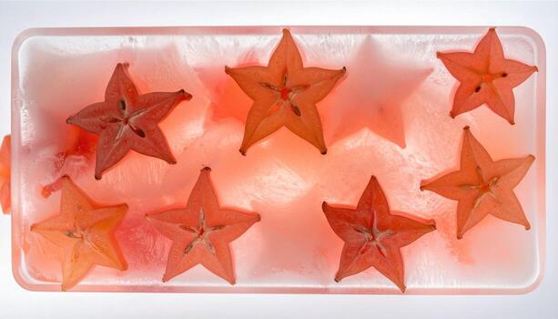 Pepino dulce star cutouts placed on a frosted panel with mild backlight translucent fruit graphic for editorial menus wellness and modern packaging design photo