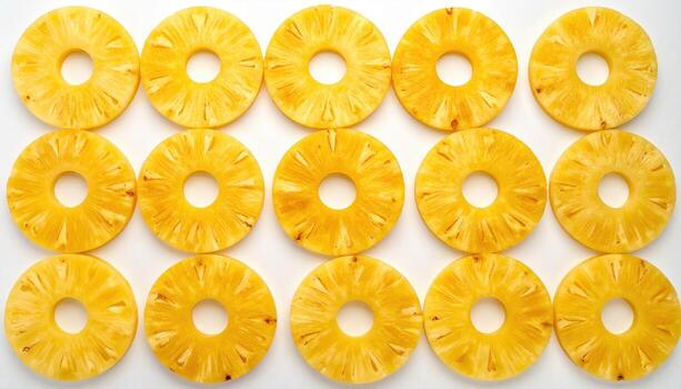 Pineapple eye grid captured frontally with even light for calm graphic order bold tropical texture for editorial packaging menus and modern backgrounds photo