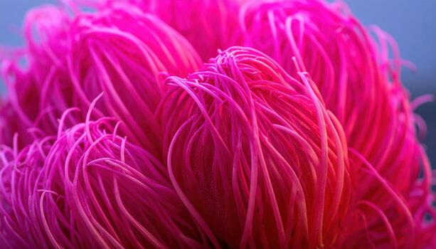 Pulasan fruit hairs rendered in fine detail magenta to claret gradient on dusk grey refined tropical texture for editorial packaging and modern branding photo
