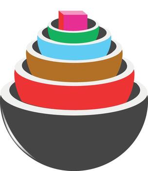 Colorful nesting bowls forming a hierarchy pyramid vector