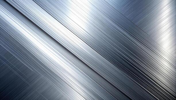 Highly reflective metallic surface displays subtle linear scratches and dynamic gradients across a sleek, industrial, and contemporary sheet of metal paneling. photo