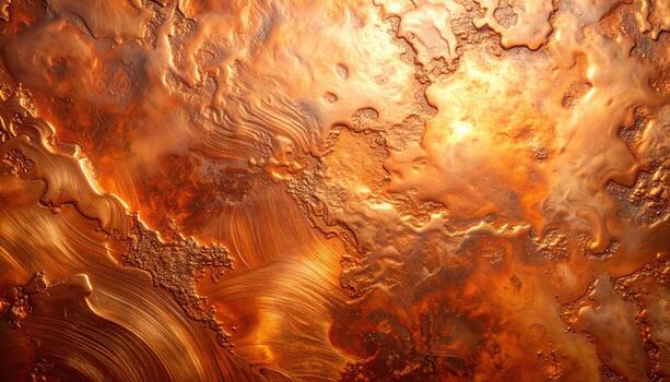Textured copper surface shines with warm light reflecting off ridges, creating a dimensional abstract with a rustic metallic feel for background design use. photo