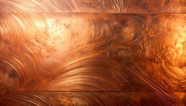A beautifully textured copper sheet showcases a swirling pattern and rich, warm tones that creates an interesting abstract design for backgrounds or overlays. photo