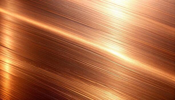 Luminous copper strands gleam with radiant warmth, creating an inviting, abstract backdrop with a captivating blend of light and shadow textures on a smooth surface. photo