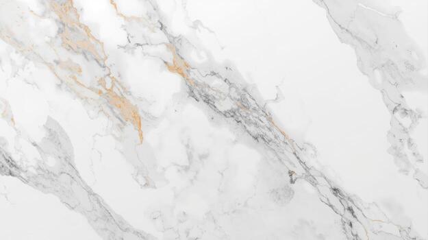 The pristine white marble surface glistens with intricate veining patterns in shades of gray and gold, creating a luxurious and elegant textural background. photo