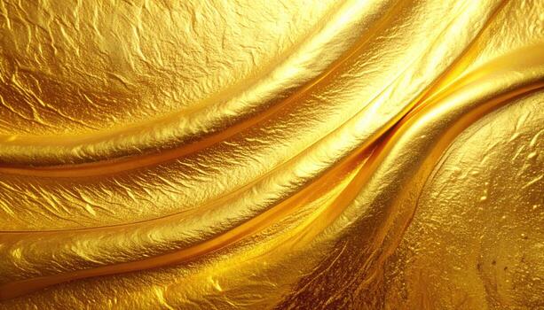 The textured golden fabric flows beautifully in smooth waves, reflecting light with a luxurious and elegant sheen creating a rich and captivating background. photo