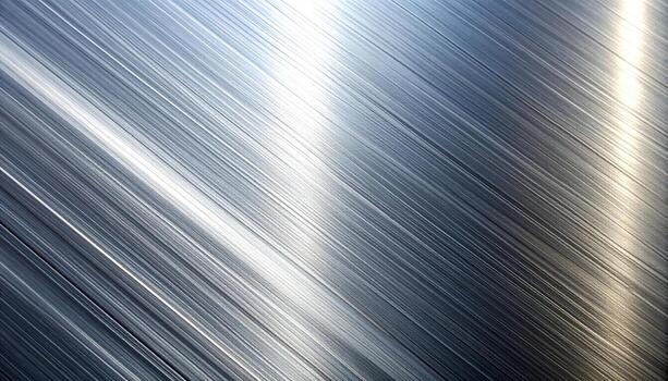 Metallic texture with diagonal brushed lines reflects light creating a sleek and modern surface for industrial or technological designs providing visual interest. photo