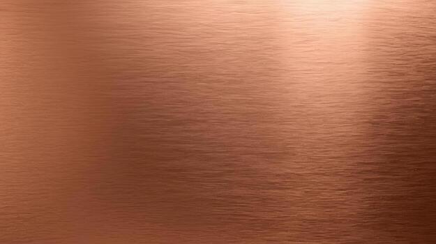 A shiny and elegant copper surface exhibits subtle horizontal striations and a gradient of light, casting an ambient glow across its textured metallic expanse. photo