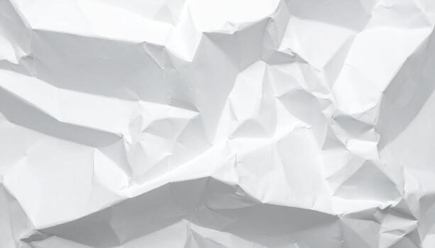 Crumpled white paper texture showing intricate folds and shadows creating a visually interesting and abstract pattern ideal for backgrounds and design elements. photo