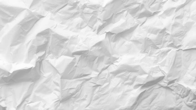 White crumpled paper background displays an abstract texture of wrinkles and folds, providing a versatile s for various graphic and design projects or presentations. photo