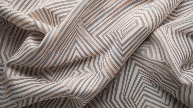 The subtle yet intricate geometric pattern of zigzag stripes in neutral shades of beige and gray creates a visually appealing textured fabric backdrop for design. photo