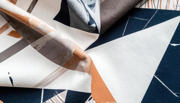 Abstract geometric shapes and lines create a modern, artistic texture, showcasing a combination of white, blue, and orange colors for a contemporary backdrop. photo