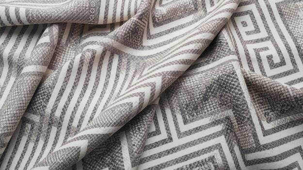 cerca arriba de decorativo estampado tela con intrincado geométrico formas, captura el materiales textura y diseño elementos creando visual interesar y profundidad. foto