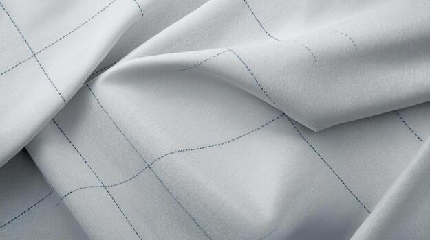 The elegant light grey fabric with subtle blue grid lines displays a soft and textured surface creating a calm and sophisticated aesthetic appeal overall. photo