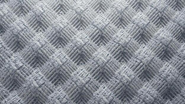 A detailed close-up shows a textured woven pattern with intricate diamond shapes in shades of gray, creating a sophisticated and abstract background design. photo