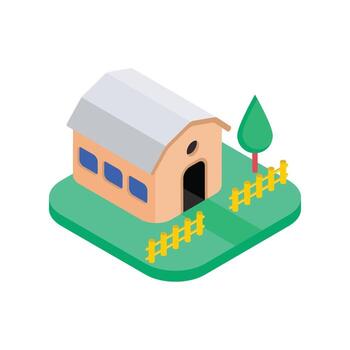Isometric house with tree and fence vector