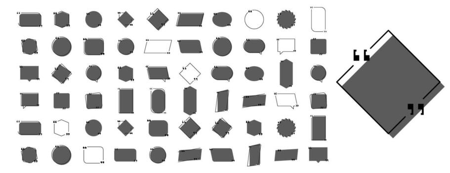Monochrome geometric speech bubbles and quote boxes. Abstract callout frames for text, dialog, social media, posters, and graphic design vector