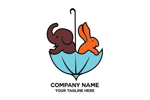 elephant and rabbit in an inverted umbrella vector