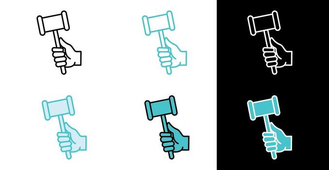 mano participación juez mazo icono para ley y justicia decisión en línea y llenar estilo vector