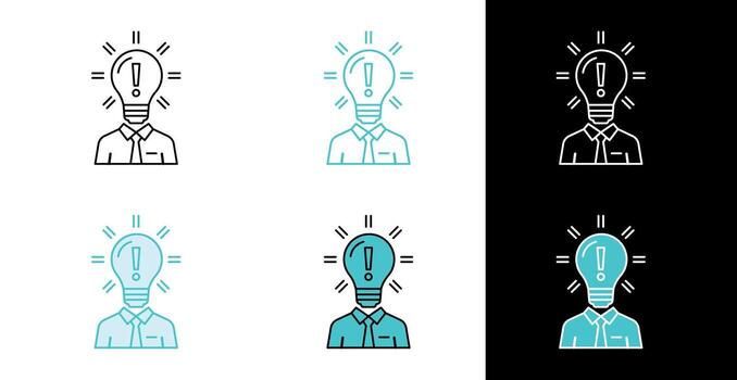 persona con bombilla cabeza icono para problema resolviendo y genio idea en línea y llenar estilo vector