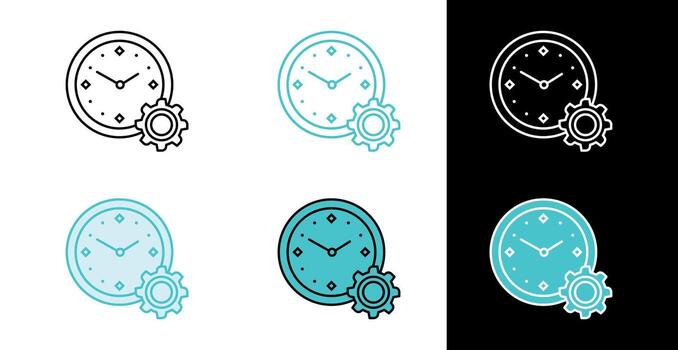 Clock with Gear symbol icon for time management and system scheduling in line and fill style vector