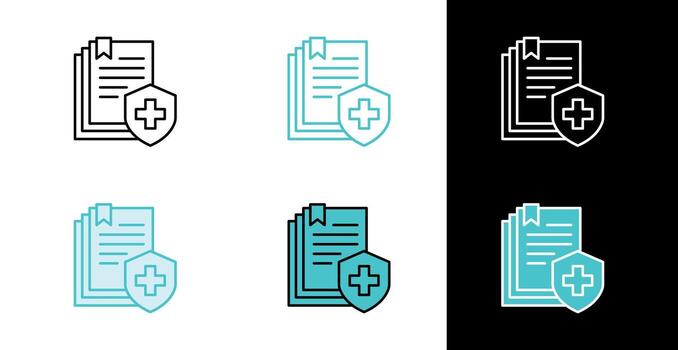 Documents and medical shield icon for health insurance and healthcare coverage in line and fill style vector