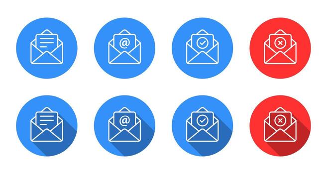 Email envelope icon. Document insert, mail, verified, and failed message symbol vector