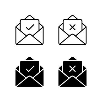 Email envelope with check and cross mark icon. Approved and rejected message symbol vector