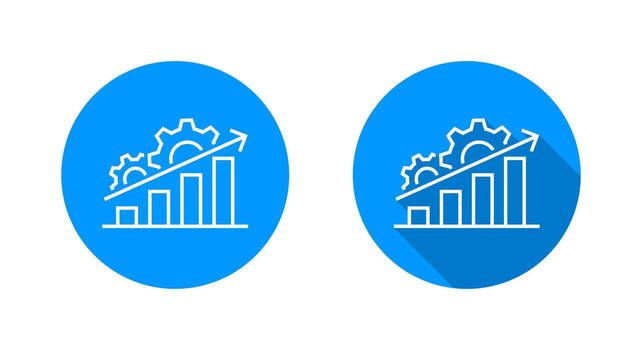 proceso mejoramiento con hacia arriba tendencia icono. negocio crecimiento con engranaje y bar gráfico símbolo con largo sombra vector