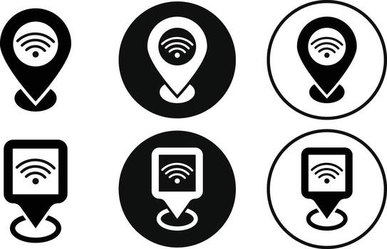 wifi icon with pointer icon set. Geolocation mark on the map. Map marker sign. Map pointer symbol. vector