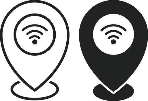 free wifi icon with pointer icon set. Geolocation mark on the map. Map marker sign. Map pointer symbol vector