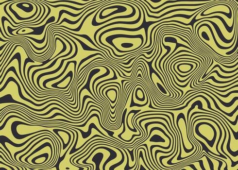 Psychedelic liquid distortion background in olive and black. Abstract topographic pattern with hypnotic wavy lines for a modern, edgy design. vector