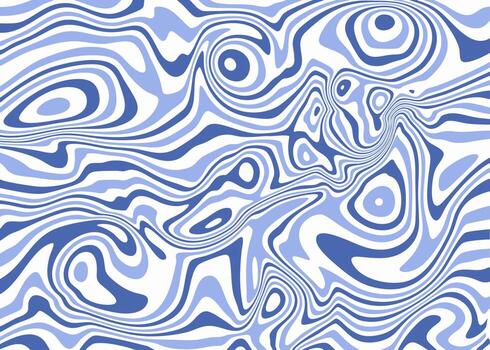 Wavy striped pattern in blue and white with a liquid effect. Abstract background with hypnotic swirls and contour lines resembling water ripples or ocean currents. vector