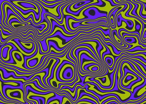 Electric swirl pattern with vibrant purple and lime green lines. Abstract psychedelic background with a retro 90s op art effect for bold posters. vector