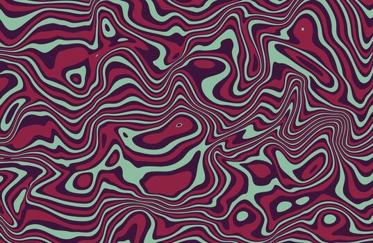 Abstract marble texture in deep red and teal. Dark psychedelic background with contrasting contour lines for a bold and modern poster design. vector