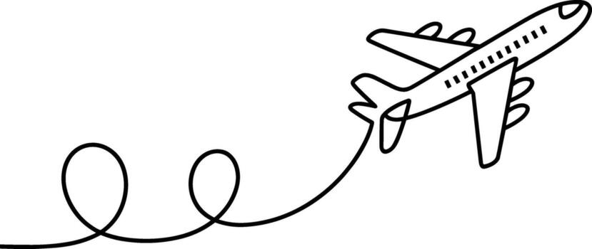 Airplane with Continuous Line Path Minimal One Line Drawing Illustration vector