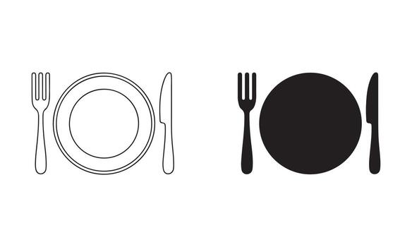 Plate with fork and knife isolated on white background, restaurant serving, dining table setting vector