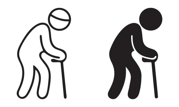 Old man with cane isolated on white background, depicting aging and the challenges of senior years vector