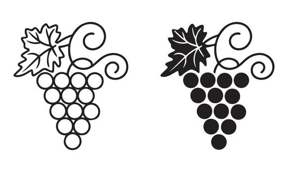 Elegant grape cluster design isolated on white background, featuring a leaf and delicate tendrils vector