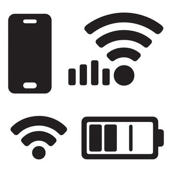 Mobile phone with wifi signal, battery level, and network strength vector