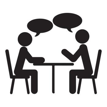 Two people talking at a table with speech bubbles isolated on white background vector