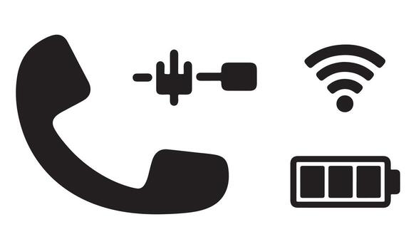 Phone call, cellular data, wifi signal, and battery level icons isolated on white background vector